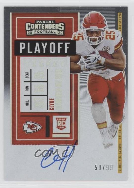 2020 Contenders Playoff Ticket 50/99 Clyde Edwards-Helaire Rookie Auto RC 12wz