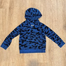 Under Armour Youth Boys Rival Fleece Printed Hoodie Tech Blue Black Size Small