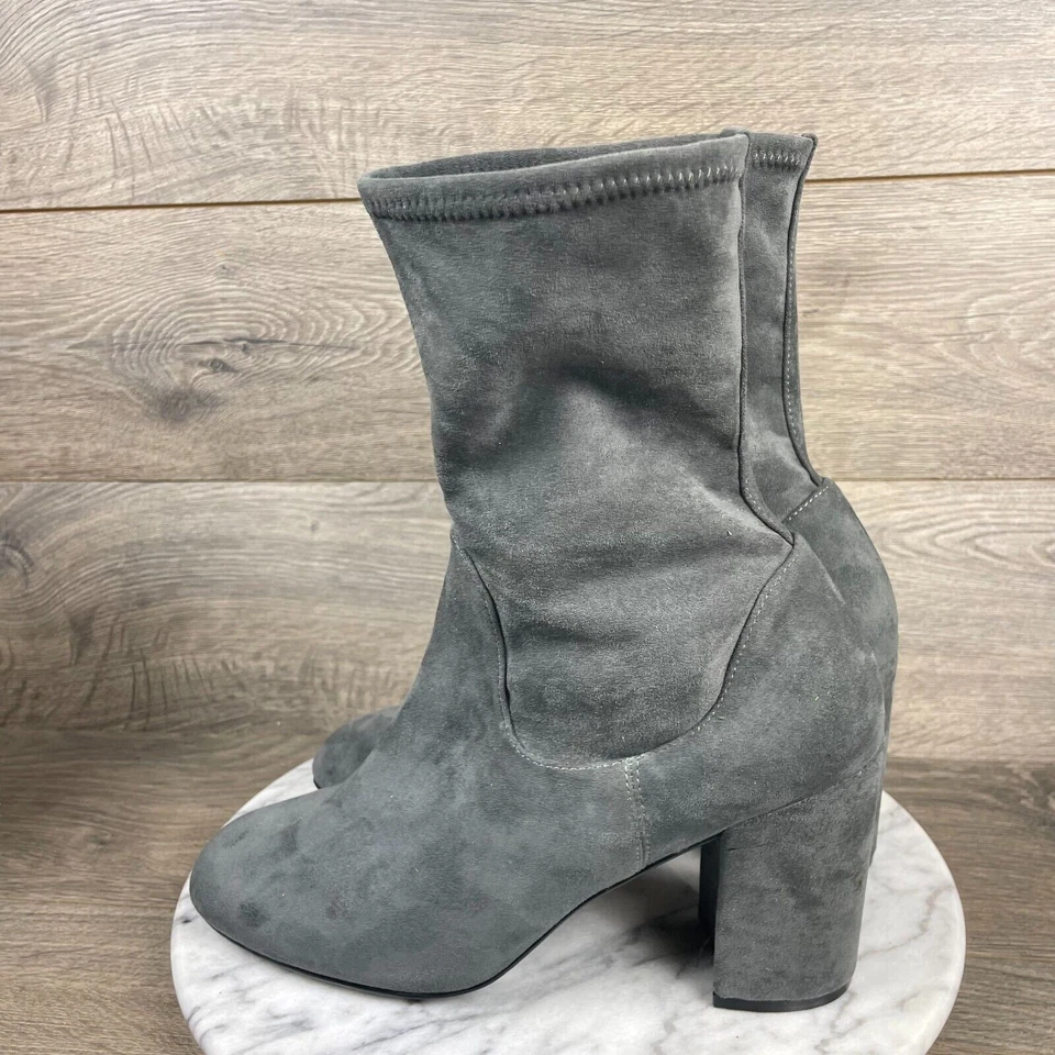 Lindas botas halógenas para mujer 9,5 M grises sin cordones de gamuza botines de tacón bloque trabajo Foto 3 de 4