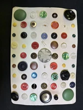 56 Variety Antique Vintage Buttons on Collector Card Various Sizes Types ALL OLD