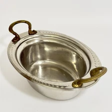 Bon Chef Stainless Steel Oval Food Pan Brass Handles 3.75Qt. Laurel Design #5403
