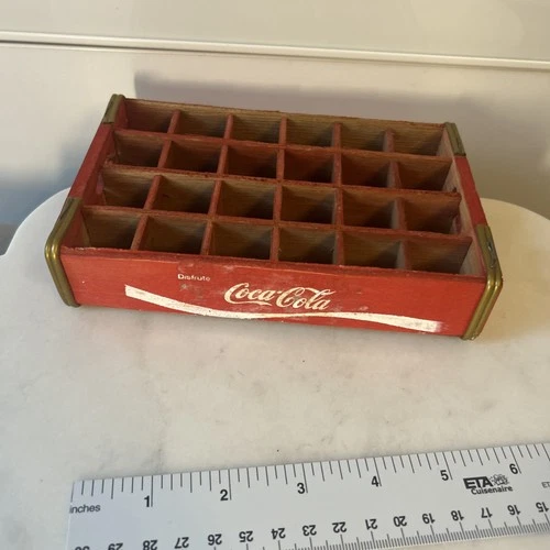 VINTAGE MINITURE COCA COLA 24 Bottle Wood Red CRATE. 6 1/2” X 4 1/4”