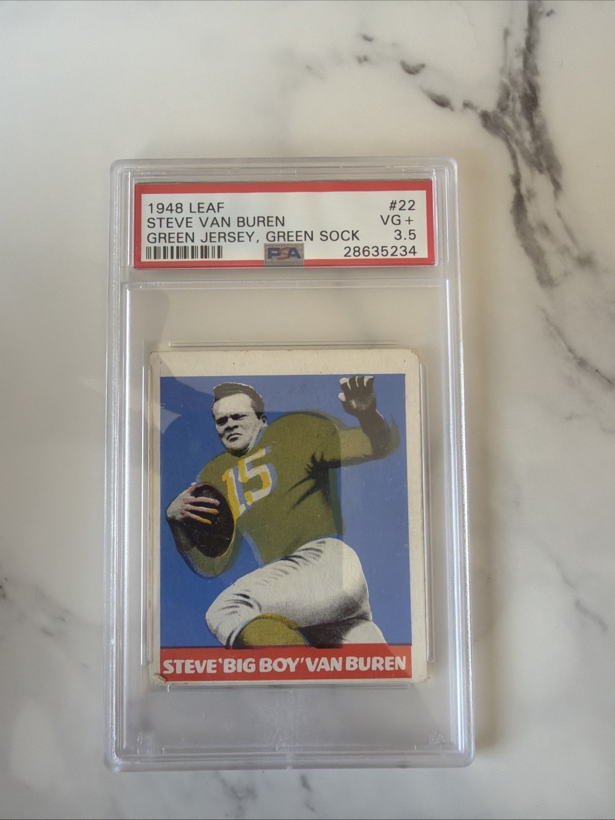 1948 LEAF Steve Van Buren Green Jersey Green Sock PSA 3.5 Good Eagles #22 Rookie