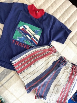 Vintage 90s Y2K Buster Brown Outfit Set Shorts Shirt Sz 5 Transit Car Vertical