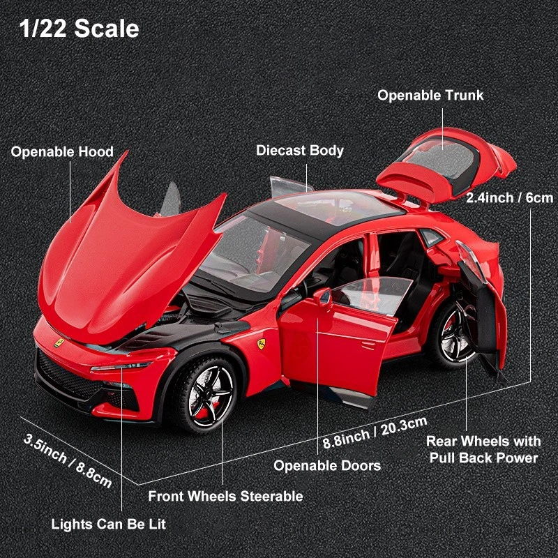 1:22 Diecast Vehicle for Ferrari Purosangue FUV Model Car Toy Kids Gift Toy New - Image 4 of 4