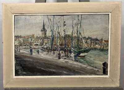 Oil On Panel Signed: View Of The Port Olona Les Sables-D'Olonne Vendée