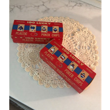 100 Lucky Vintage Plastic Poker Chips Set (100) w/ Original Box Made in USA