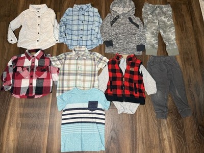 Size 2 T mixed brand lot of clothing 2 pants 7 shirts & one Fleece Plaid vest