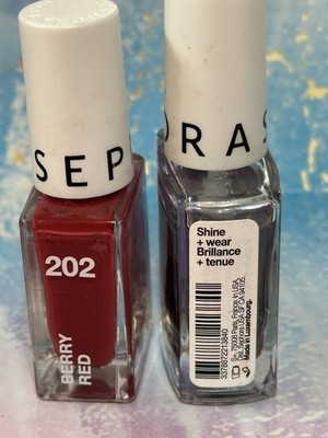 Lot Of 2 Sephora #202 Berry Red Shine +wear Top Coat Nail Polish Shimmer