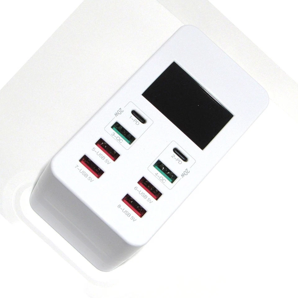 PD QC 8-PORTS USB Smart Digital Display Fast Charger Adapter 60W AC Wall Charger - Image 4 of 4