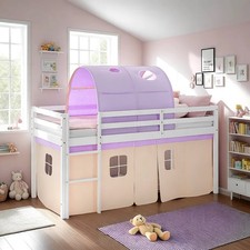Hochbett 90x200 mit Kinderbett Matratze Weiß Holz Tunnel Beige Lila Homestyle4u