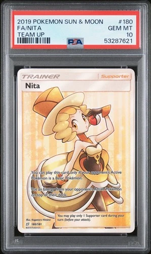 2019 POKEMON SUN & MOON TEAM UP #180 FULL ART/NITA PSA 10