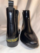 LAUREN RALPH LAUREN BLACK RUBBER RAIN BOOTIE ANKLE BOOT SZ 6 B