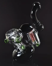 7" Black/Green Glass Double Chamber Bubbler Bong Quality Smoking Piece