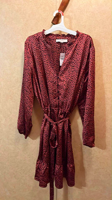Pimkie Women s Shirt Dress 2xL Red/Black Leopard Print Belted Long Sleeve