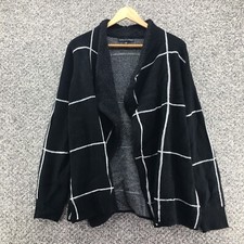 Adrienne Vittadini Open Front Sweater Cardigan Fleece Trim Back Plaid Sz XL