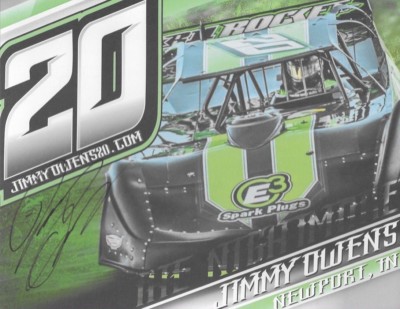 SIGNED 2017 JIMMY OWENS ''E3 SPARK PLUGS'' #20 LUCAS OIL DIRT LATE MODEL POSTCARD