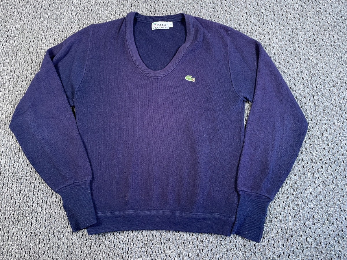 VTG 80s Lacoste Izod V-Neck Sweater Adult Small Blue Acrylic Knit 