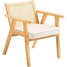 Mid Century Modern Rattan Chair Upholstered Velvet Accent Chair with Rattan Back