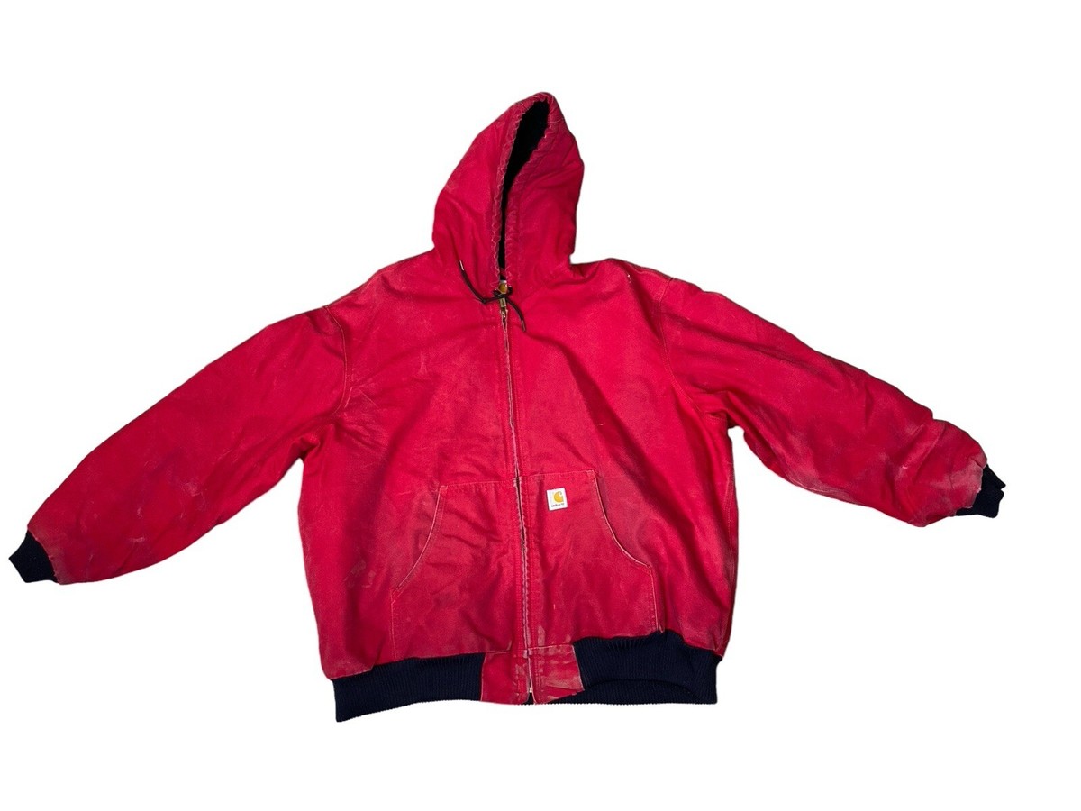 ジャケット・アウター 90s carhartt chore coat red VTG 90s Carhartt JQ2100 Quilted Red Work Jacket Chore Santa Fe