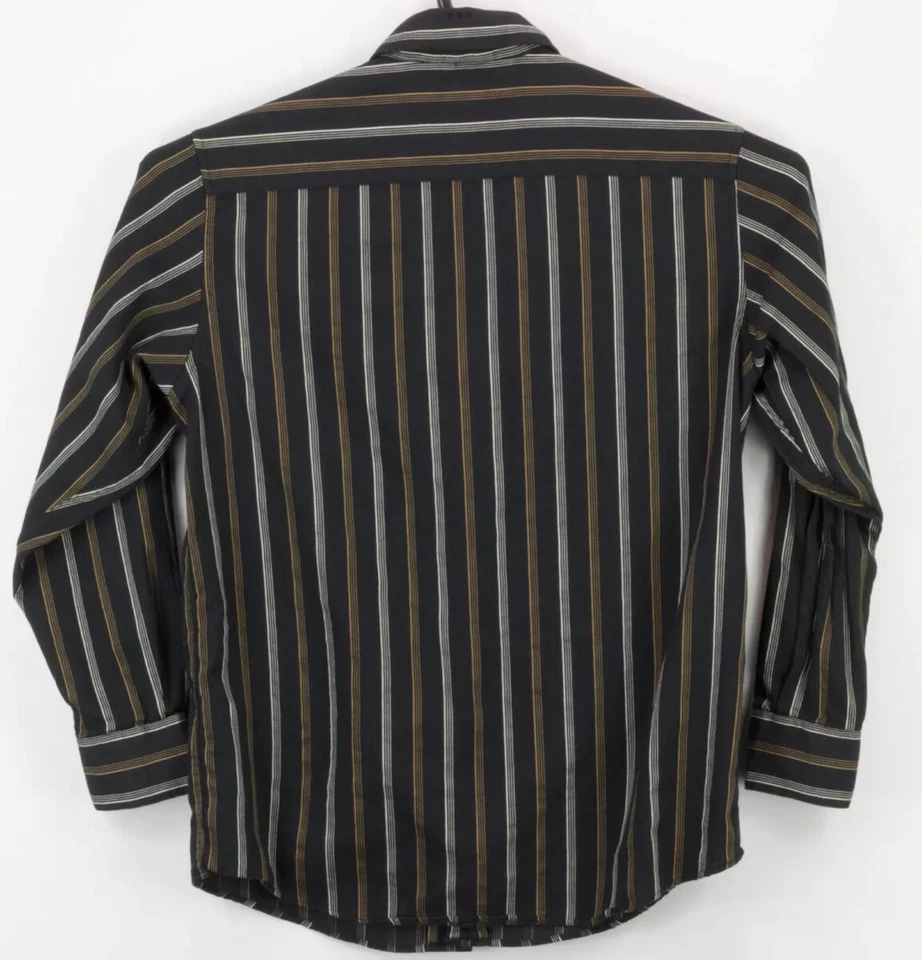 Camisa Concepts By Claiborne Para Hombres Abotonada LS Mediana Negra Blanca Marrón Rayas Foto 2 de 4