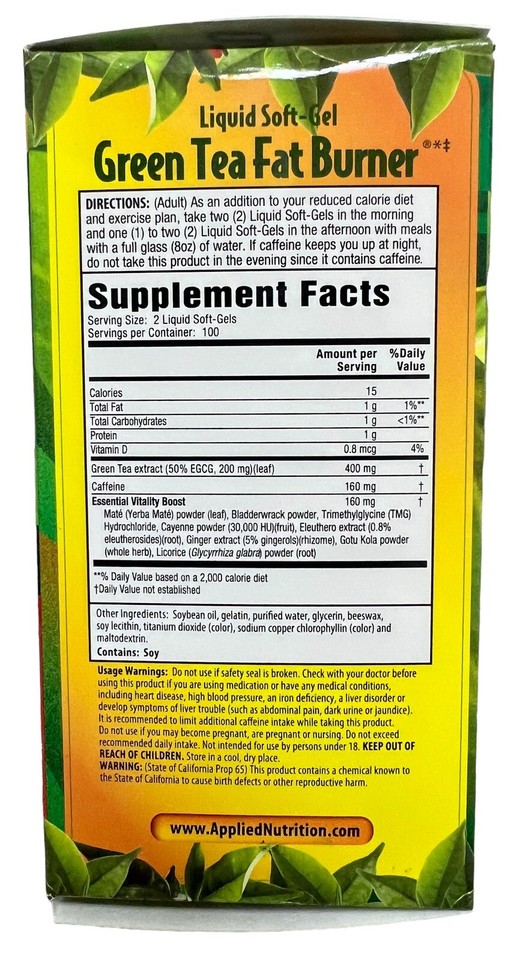 Applied Nutrition Green Tea Fat Burner 400mg Weight Loss Pills 200