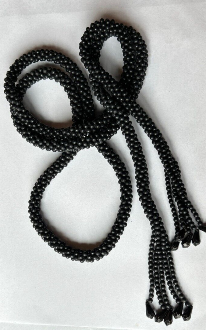 Vintage 56" Black Flapper Twisted Rope Lariat Nec… - image 2