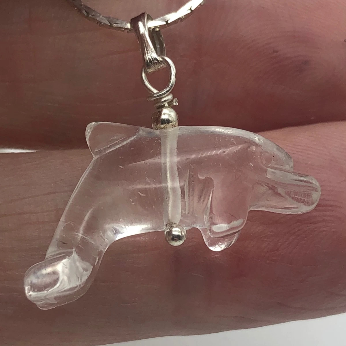 Quartz Dolphin Pendant Necklace Semi Precious Stone Jewelry