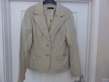 Vintage Ladies Real Leather Button Up Jacket Size 14 Beige Krisp
