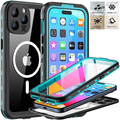 For iPhone 14 15 Pro Max / Plus Waterproof Case MagSafe Cover Screen Protector