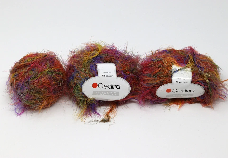 Gedifra Charming Eyelash Boucle Colorful furry fuzzy novelty yarn 3 ball Rainbow - Image 3 of 4
