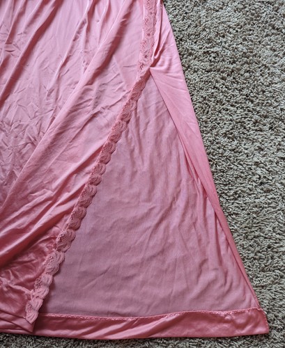 Vintage Long Nightgown Unlined Lace Side Slit Pink Handmade Medium?? Hemmed - Picture 5 of 9