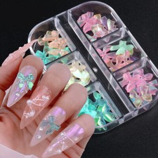 36Pcs 3D Iridescent Aurora Butterfly Bows, Cute Nail Charms Nail Art Decorations