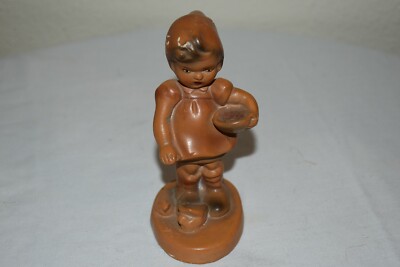 Plastic Hummel Vintage Girl Holding Bowl & Duck Christmas Ornament 4