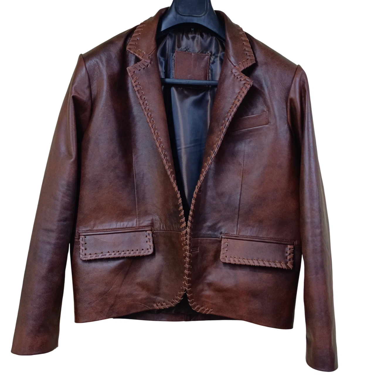 Men's Premium Leather Blazer 100% Genuine Sheepskin NEW Style 2 Button Tan Coat