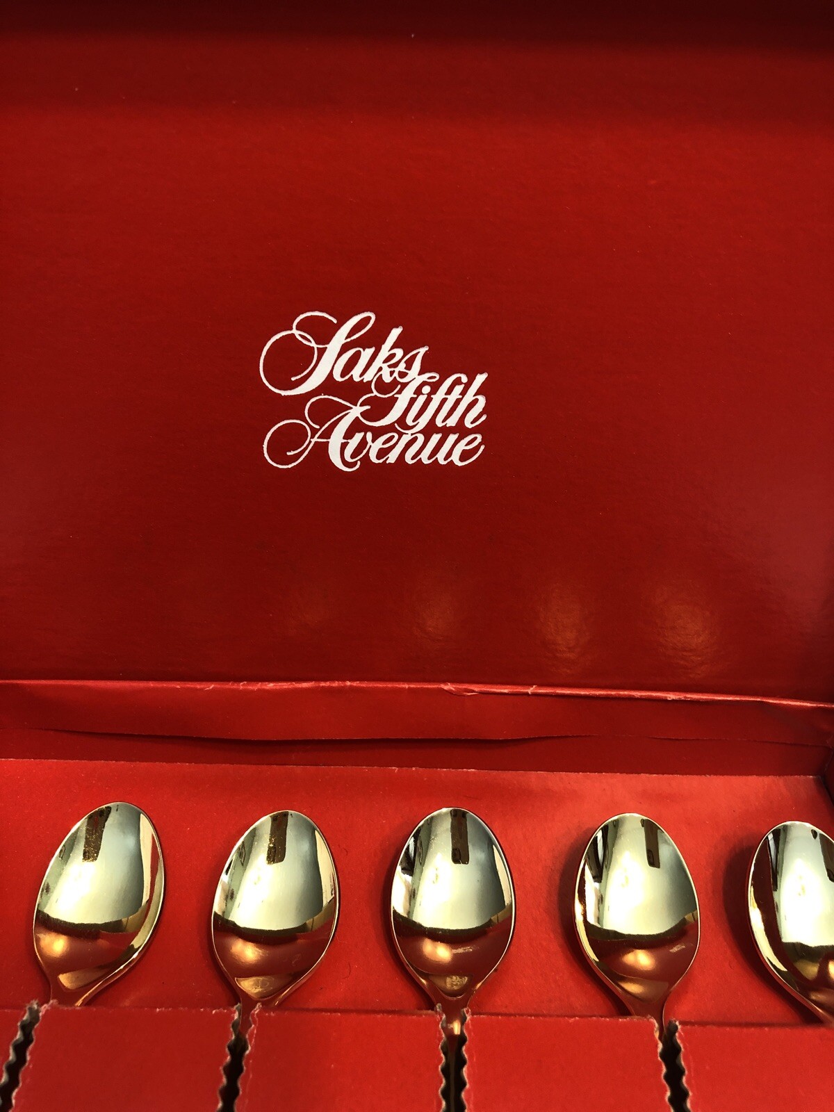 Saks Fifth Avenue Set Of Six Gold Colored Small Spoons In Cardboard