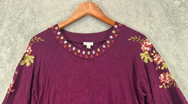 SPENSE женское платье большой богемное красный бордовый вышитый цветочный длинным рукавом - Изображение 4 из 4