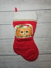 Vintage CAT-Themed Felt Christmas Stocking w/ PLUSH - Holiday Products Inc-14.5"