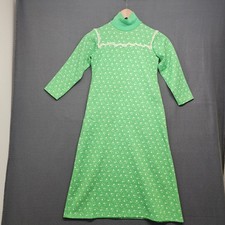 Vintage Handmade Dress Green Floral Prairie Mod 60s 70s Long Stretch Cottage