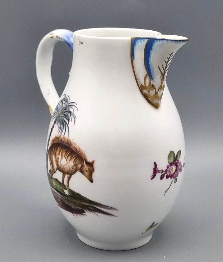 Meissen Porzellan Krug Kanne 1. Wahl 18. Jhd. antik Hyäne Hirsch Blume Schwerter - Bild 2 von 4