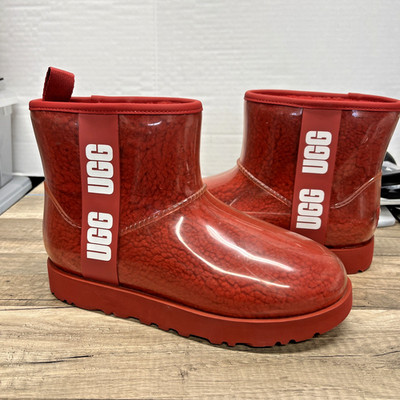 Ugg Classic Waterproof Boots Clear Outer, Wool Lined Women Size 8 Red