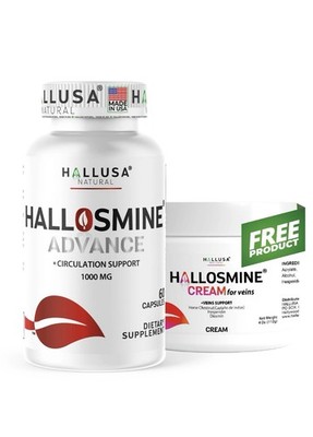 Hallusa Natural Hallosmine Advance 1000mg Diosmin 60 ct + FREE Leg Cream 4 oz