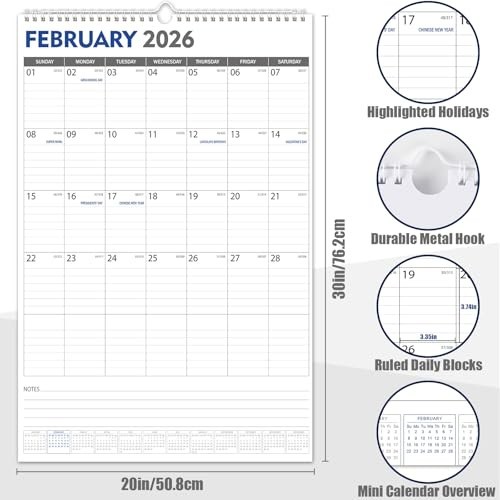 Extra Large 2026-2027 Wall Calendar, 20"x30" Vertical Planner, 18-Month Paper, O - Picture 3 of 8