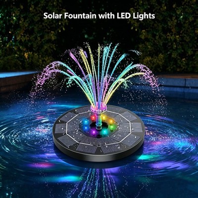 Solar Fountain for Bird Bath with 3000mAh Battery &  Crystal Ball, LED Light