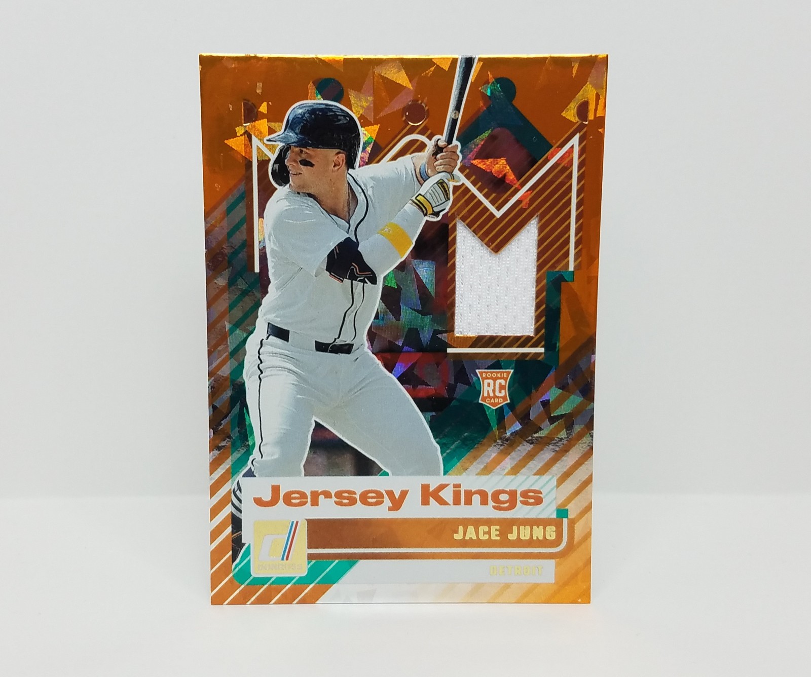2025 Donruss #JK-JJ Jace Jung, Tigers (RC) - Jersey Kings Orange Cracked Ice