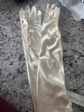 Ben Berger Satin Spandex Opera Length Ivory Evening Gloves One Size VTG