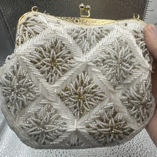 Unique Vintage Hand Made Beaded Clutch With Chain Handle. Made In Hong Kong.