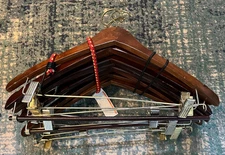 10 Wooden Suit Hangers with Adjustable Metal Clips , Solid Wood 10 Pack Cherry