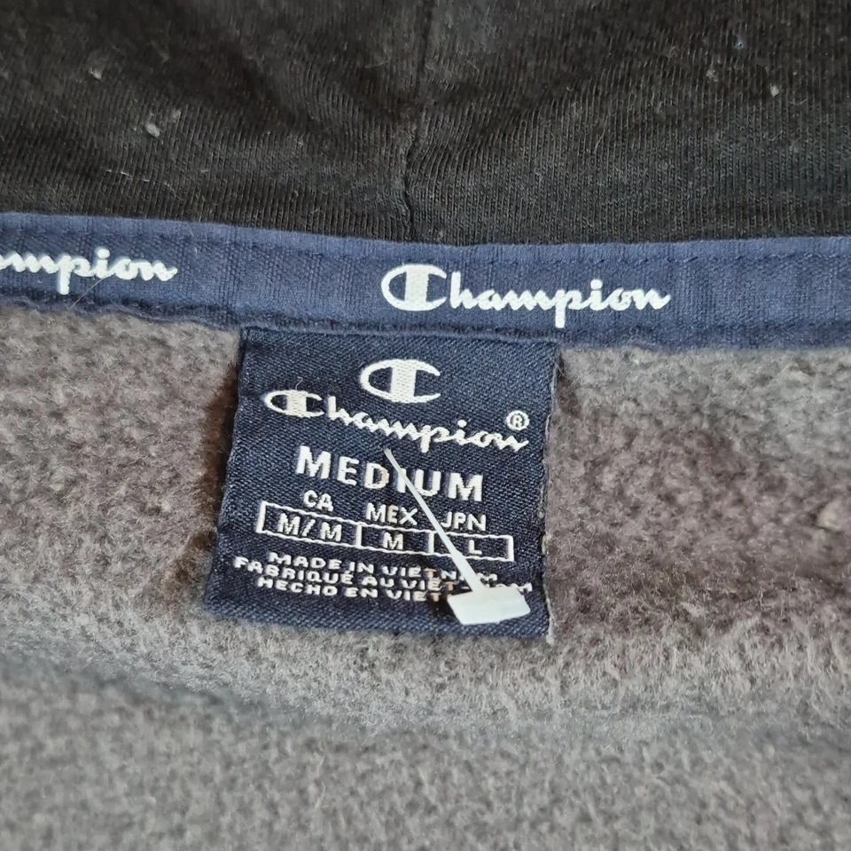 Champion Grey/Black Full Zip Hooded Fleece Logo Colourblock Hoodie Men’s M, photo 4 of 5