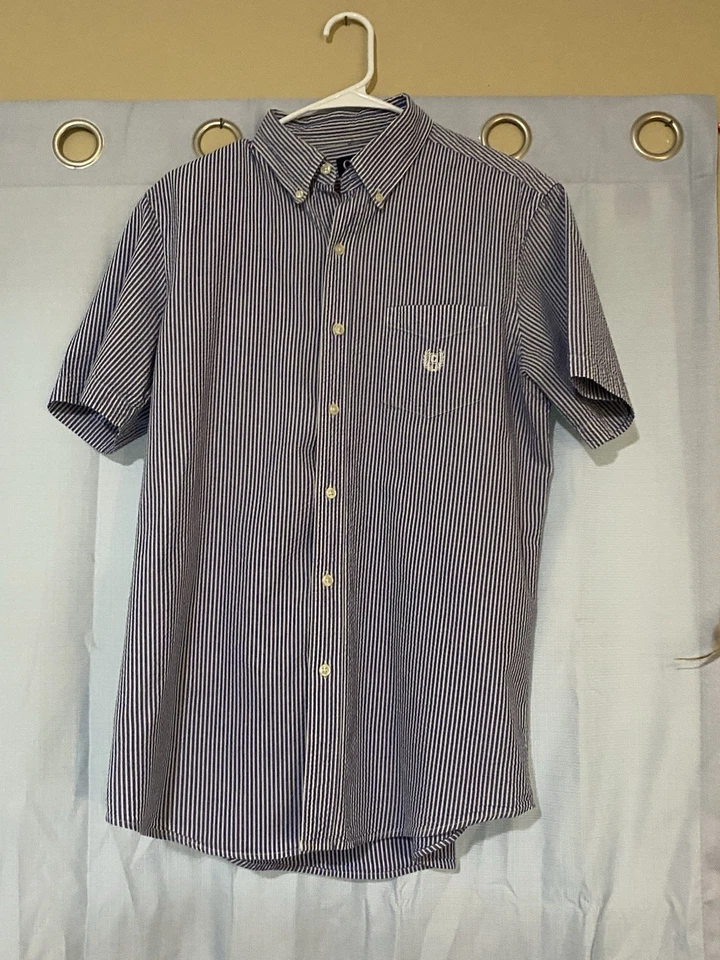Chaps Button Up Men’s Size M Short Sleeve Shirt Blue White Stripes - Image 2 of 3